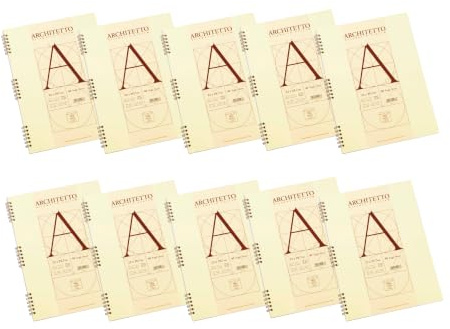 Pigna Blocco Quaderno Maxi Spiralato Architetto, A4, 22x29.7 cm., carta 100 g/mq., interno BI, pagine bianche, con microperforazione, 10 pezzi