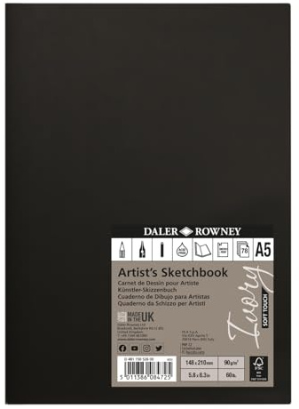 Daler-Rowney Ivory Sketchbook Soft Touch 90gsm A5 Portrait 78 Sheets | Softbound, Natural White Sheets, For Professionals