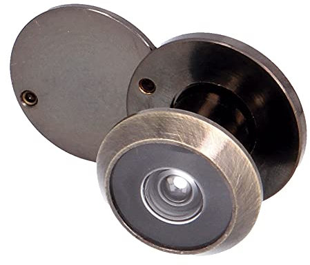 Amig - Mirilla con Lente Súper Angular para Puertas Interiores y Exteriores - Visor con Cubierta de Privacidad - Latón - Color Cuero - Medidas: Diámetro 14 mm - Grosor de la Puerta 15-25 mm