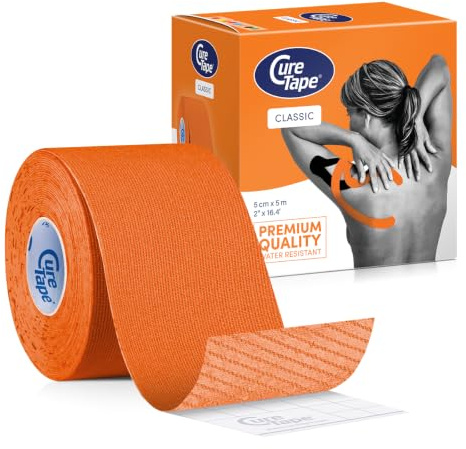 CureTape Classic | Waterproof Kinesiology Tape | Medical Tape | Injury Tape | The Best Adhesion | Increase Mobility & Performance | Reduce Joint Pain | Sports Tape | 5cm (Orange)