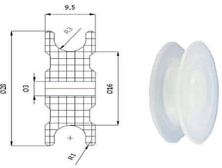 Zabi Nylon Seilrolle d = 28 mm fur Seil 6 mm Kunststoffprofilrollen ohne Lager (Gleitlager)