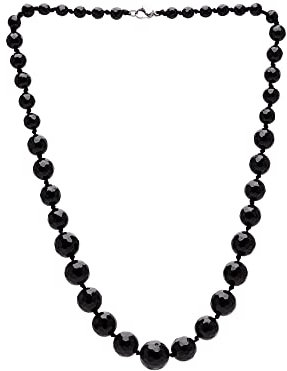Treasure Bay 6-16mm Faceted Natural Agate Gemstone Necklace for Women and Girl (Black)
