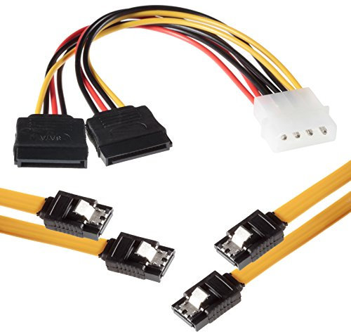 POPPSTAR 2x50cm Sata 3 Datenkabel in gelb (Sata Kabel - Stecker gerade), inkl. 20cm 4-pin Stromadapter auf 2x 15-pin