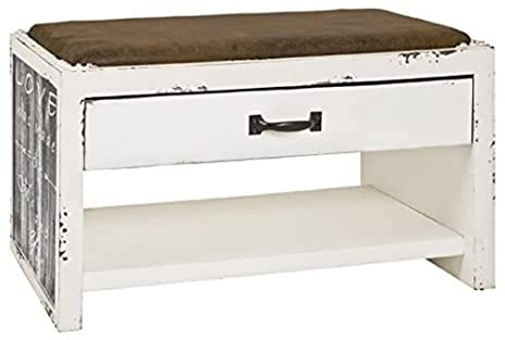 HAKU Schuhbank Vintage Motiv MDF Schuhregal mit Sitzfläche gepolstert Textilgewebe - Maße: B 72 x H 42 x T 38 cm Style: Industrial