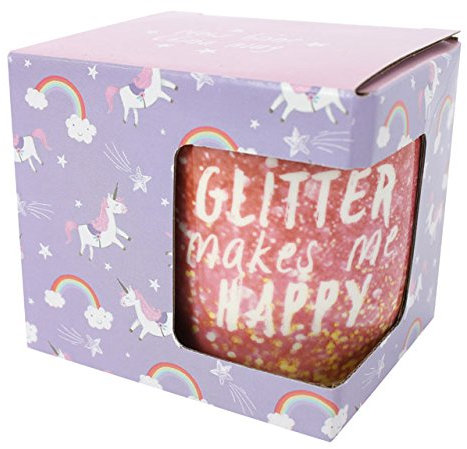 Jones Home & Gift Bone China Glitter Mug - Novelty, Unicorn Theme, Pink, Glossy Finish, 9.2cm Round, 350g, Dishwasher Safe