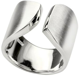 SILBERMOOS Witziger Ring Damenring offen diagonal matt Sterling Silber 925, Größe:52