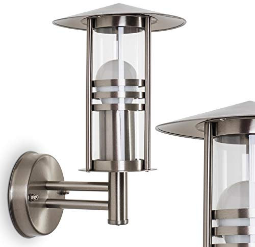 Außenwandleuchte Forli, Wandlampe aus Edelstahl mit Klarglas-Scheiben, Wandleuchte m. E27-Fassung, 32 cm Höhe, moderne Außenleuchte für Terrasse u. Hof, ohne Leuchtmittel
