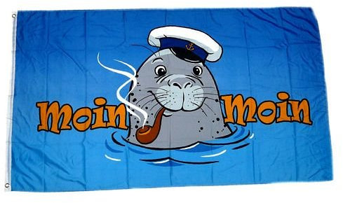 Flagge/Fahne Moin Moin Seehund Pfeife 60 x 90 cm
