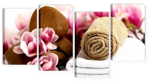 Quadri L&C ITALIA Zen Fiori Benessere 7 – Quadro per Bagno Moderno Rosa 152 x 78 Stampe su Tela da Parete Arredamento Centro Estetico Spa Ufficio 4 Pezzi Grandi Multipannello