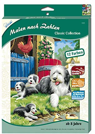 Mammut 110005 – Kit de Peinture par numéros Classique Motif Animal, Famille de Chiens, kit Complet avec modèle de coloriage imprimé au Format A4, 12 peintures acryliques et pinceaux, kit de Peinture