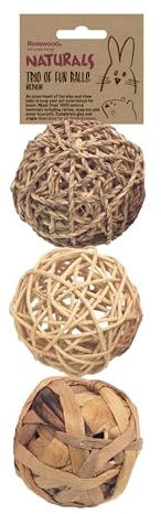 Rosewood Naturals Trio of Fun Balls (3pcs) Small Animal Toys | Activity & Gnaw Toys for Rabbits, Guinea Pigs, Hamsters, Gerbils, Chinchillas, Degus, Rats, Mice (1 x Pack of 3 Balls)
