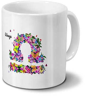 Sternzeichentasse Waage – Tasse „Flower-Layout“ mit Sternzeichen Waage - Becher Weiß
