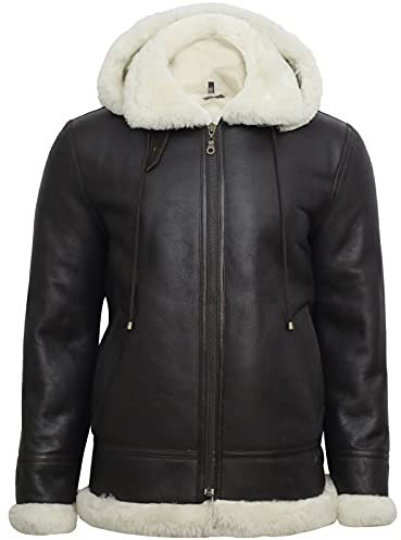 BRANDSLOCK Herren Fliegerjacke aus echtem Shearling Lammfell Leder Bomber Fliegerjacke