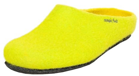 Magicfelt Filzpantoffeln 709 aus Mulesing-freier Merino-Schurwolle – Handgefertigte & anatomisch geformte Hausschuhe für Damen & Herren Größe EU 36-50 – Filzclogs mit Filz-Latex-Sohle Lemon, 41