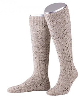 Almbock Trachtensocken Herren - Trachtenstrümpfe aus Merino Wolle in vielen Modellen und Farben - Lange und kurze bayerische Socken für Lederhose (Mittelbeige meliert | Modell Chiemgau, 42-43)