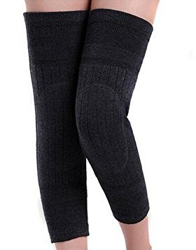 ASTRQLE Long 17.3in Unisex Breathable Blend Winter Warmer Knee Brace Pads Thicken Thermal Knit Knee Warmers Sleeve Pads Legging Stockings for Women Men Outdoor Sports Black