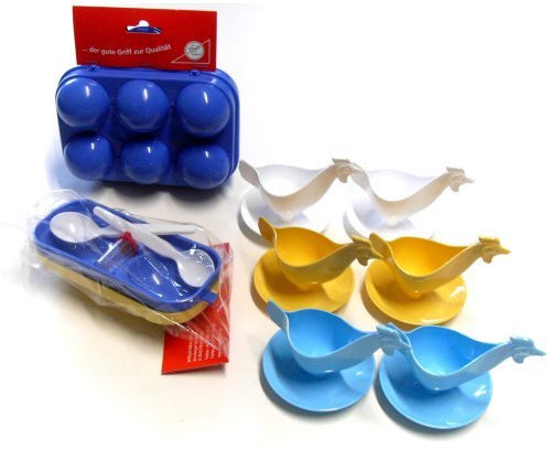 Sonja-Plastic Set Egg packaging for 6 Eggs Egg carrier with Salt shaker Egg cup Chicken Easter