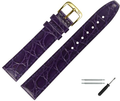 MARBURGER Uhrenarmband 20mm Leder Lila Gold Kroko (Caiman) Prägung Mit Naht - Montage Set 5292054000220