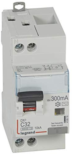 Legrand 410816 Disjoncteur différentiel monobloc DX³6000 10kA arrivée haute et départ bas à vis, U+N 230V, 32A typeAC, 300mA
