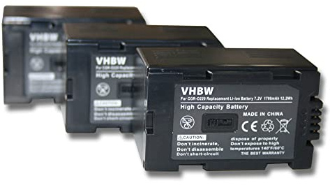 3 x vhbw Battery Set 1700 mAh for Camcorder Panasonic NV-MX350 NV NV-MX5 NV-MX500 NV-52 MX7, MX8 NV GS1 NV-52 NV-EX Gs3 GS5 GS7 LV – GS8 NV-GS11