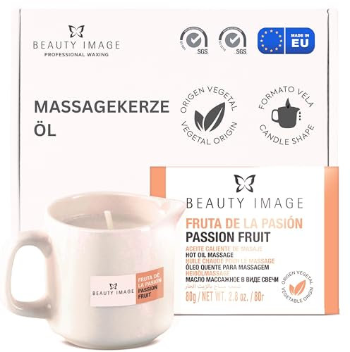 BEAUTY IMAGE Große Massagekerze - Passionsfrucht - 4 bis 5 Ganzkörpermassagen. Heißes Öl für professionelle Massage. Massagekerze für Paare.