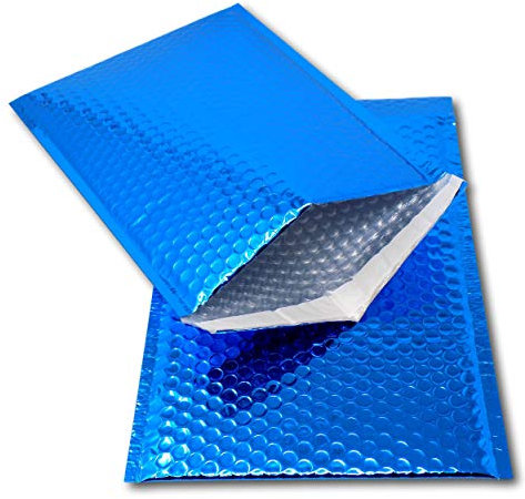 EPOSGEAR 10 Blue Shiny Metallic Foil Bubble Padded Bag Mailing Envelopes - Perfect for Marketing, Promotions or and Alternative to Gift wrap (A4 / C4-324mm x 230mm)