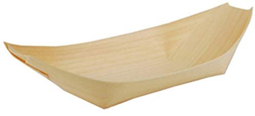 Papstar Fingerfood Schalen / Holzschalen Schiffchen (50 Stück) aus Kiefernholz pure, 25 x 10 cm, Innen 14.5 x 8 cm, dekorative Schalen für Gastronomie, Buffets und Partys, #84419, Braun