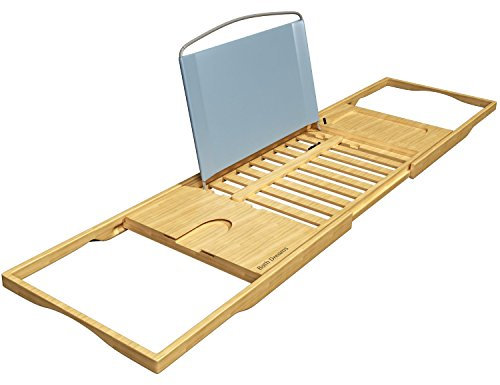 Baño Dreams bambú bañera Caddy bandeja con extender lados – disfrutar de un relajante baño con una estantería para libros y vino