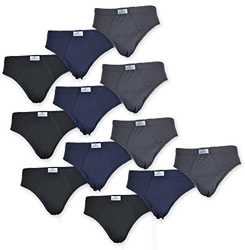 Fontana Calze, 12 Paia di Slip Uomo in Cotone Taglia 42/44, (blu, grigio e nero)