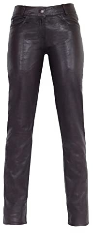 Unbekannt Dorit Damen Lederhose (5-Pocket Stil - Jeans Optik) aus echtem Lamm Nappa Leder (Schwarz, Braun, Cognac, Gelb, Grau und Blau)