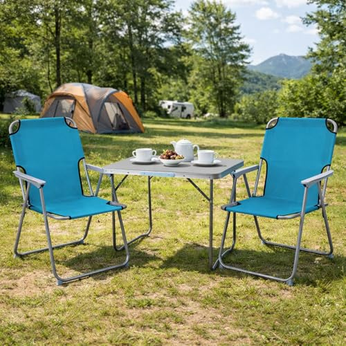 Mojawo 3tlg. Campingmöbel Set Alu Camping L80xB60xH68cm 1x Campingtisch mit Tragegriff + 2 Campingstühle Petrol