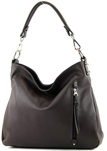 modamoda de T183 Damen Schultertasche Handtasche Tragetasche Echtleder Groß handmade in Italy, Farbe:Dark Chocolate