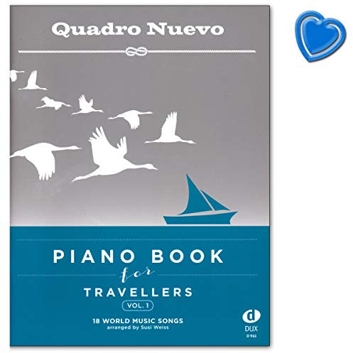 Quadro Nuevo - Piano Book for Travellers Band 1-18 World Music Songs arranged by Susi Weiss - Notenbuch für Klavier mit bunter herzförmiger Notenklammer