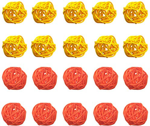 Simoutal Lot de 20 4cm Boules décoratives en rotin en Osier, Ornement pour la décoration intérieure, orbes de Bols, remplisseurs de Vase(Orange + Jaune)