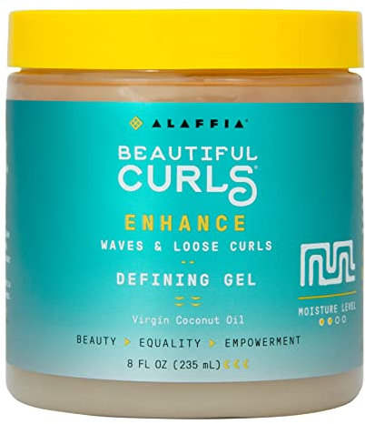 Alaffia Beautiful Curls Curl Enhance Defining Gel, Wavy to Curly Hair Products, Hair Gel to Coil, Twist and Braid, Natural with Shea Butter, Coconut Oil, Castor Oil & Aloe, 8 Fl Oz