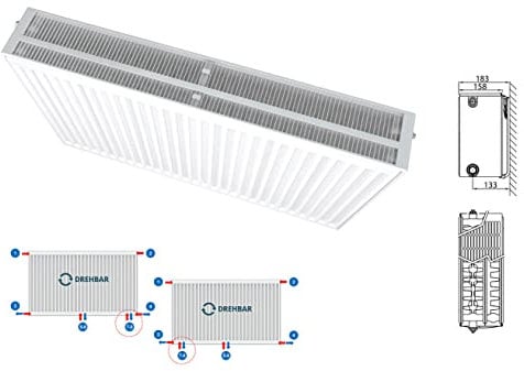 Belrad Typ 33 Universalheizkörper Ventilheizkörper Mittelanschluss mit 8 Anschlüssen 400 x 1200 (HxB)-2053W