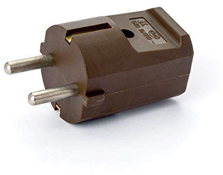 Schukostecker - Schutzkontakt-Stecker - Kunststoff - 250 V - - Gerade Einführung/Schuko-Stecker mit Zugentlastung (braun)