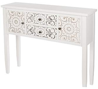 MyFlair Konsolentische, Materialmix, Korpus Weiß,80 x 26 x 95cm | Schmale Kommode im Antik-Stil aus Paulownia und MDF, dekoratives Frontdesign, moderner Beistelltisch für Flur und Wohnzimmer