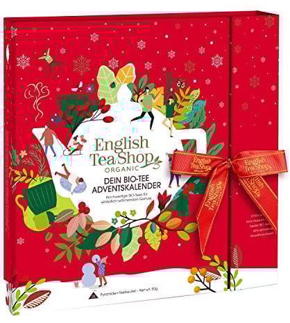 ETS - Premium Tee Adventskalender mit Schleife Red Christmas, 25 BIO Tee in Teepyramiden, Früchtetee, Kräutertee, Wintertee