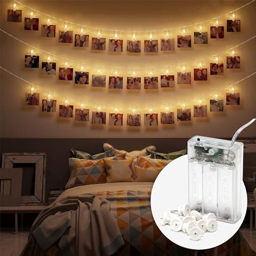 CozyHome Foto Lichterkette Fotoclips - 30 LED mit Klammern & 5m Timer Batterie I Fotolichterketten Für Polaroid Fotos I Fotokette Bilderwand Deko Jugendzimmer I Geschenke für Mädchen & Teenager