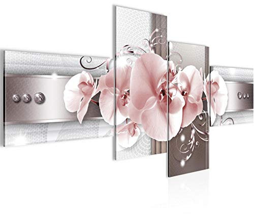 Runa Art Wandbilder Set XXL Blumen OrchideeWohnzimmer Schlafzimmer Grau Rosa 4 Teilig - Made in Germany - 008345b