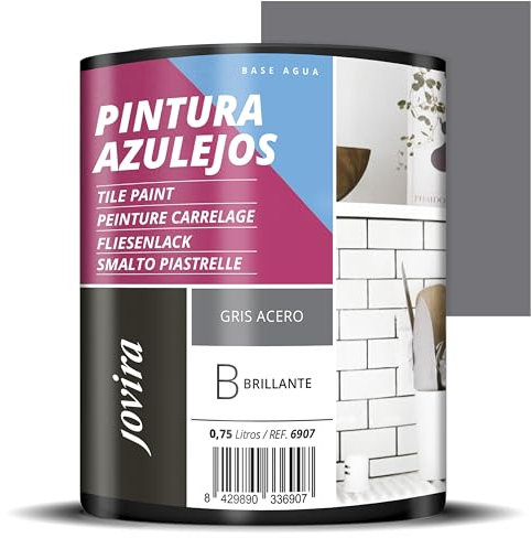 JOVIRA PINTURAS Pintura para Azulejos al Agua. Da una imagen nueva a tu cocina y baño. (750 Mililitros, Gris Acero) B-7