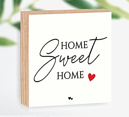 Holzbild Home sweet home 15x15x2cm zum Hinstellen/Aufhängen 3D, echter Fotodirektdruck mit Spruch auf beschichtetes Birkenholz das perfekte Geschenk für die liebsten Menschen