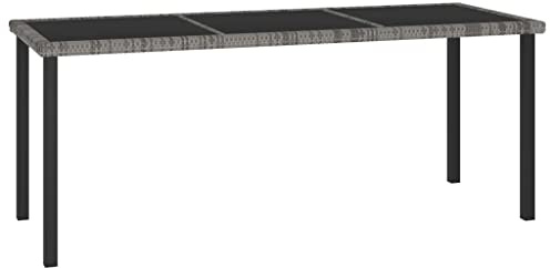 vidaXL Garten Esstisch Gartentisch Terrassentisch Balkontisch Gartenmöbel Tisch Outdoor Terrasse Grau 180x70x73cm Poly Rattan Stahl Glas
