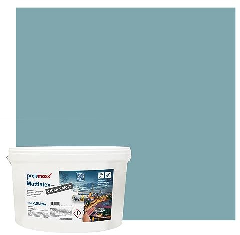 Preismaxx Mattlatex Farbe für Innen urban colors, bunte Wandfarbe Latexfarbe matt, blau, petrol 10L