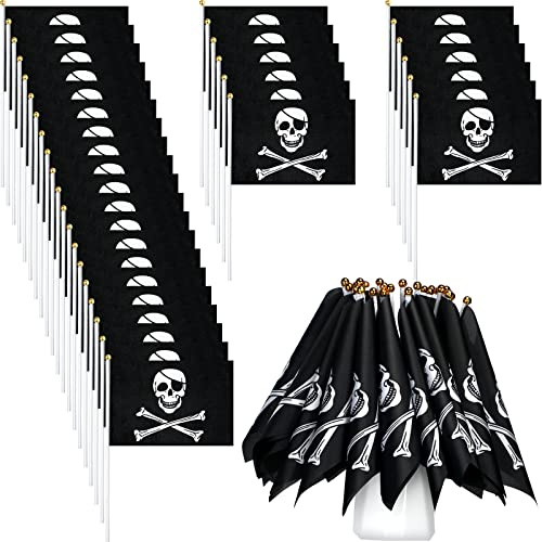100 Stück Mini-Piratenflaggen, kleine Handflaggen, Jolly Roger Flaggen, Halloween-Dekoration, Totenkopf-Piratenflaggen, kleine Piraten-Dekoration, Piratenparty-Gastgeschenke, 14x21 cm