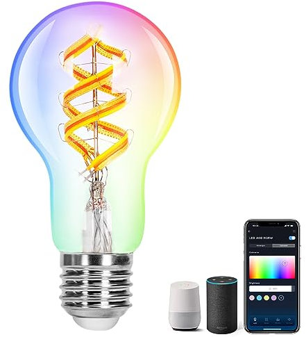 Aigostar Alexa Glühbirne E27, RGBW 4.9W 420LM Smart Bulb A60 2700K, Kompatibel Mit Alexa und Google Home, Wlan Lampe Warmes Licht, 1 Stück