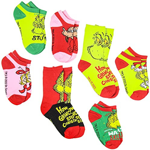 Bioworld Dr. Seuss Kids How Grinch Stole Christmas Week Of Socks Mix and Match 7 Paar Geschenkbox Set (Sockengröße 40-42), Mehrfarbig, 7-9