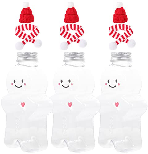 STOBOK 3 Sets Gingerbread Man Juice Bottle Christmas Empty Bottles Juicing Drinking Bottle Clear Beverage Container Milk Juice Bottle With Hat and Scarf Xmas Party Supplies (color A)