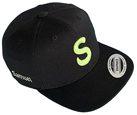 Schnoschi schwarzes Kindercap mit 3D Buchstaben und Namen Bestickt Kinder Cap Snapback 45-54 cm Umfang